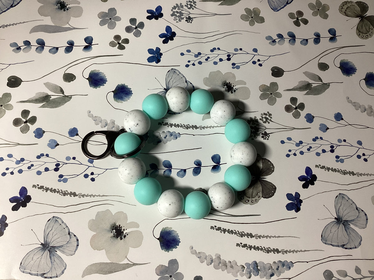 Turquoise Dots Wristlet Keychain